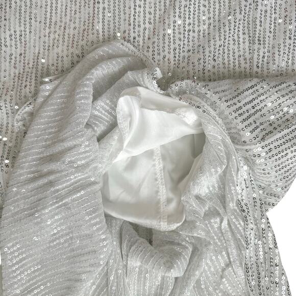 White Sequin Long Sleeve Dress Small V Neck Wrap Party Holiday Cocktail Glam - Picture 11 of 15